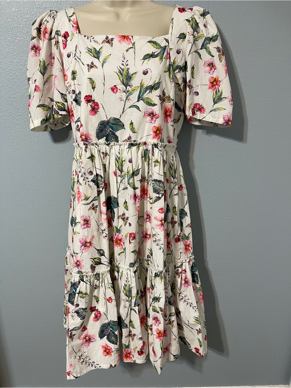 Ivy City Co Floral Butterfly Midi Dress Puff Sleeve Cottagecore Fairy Medium